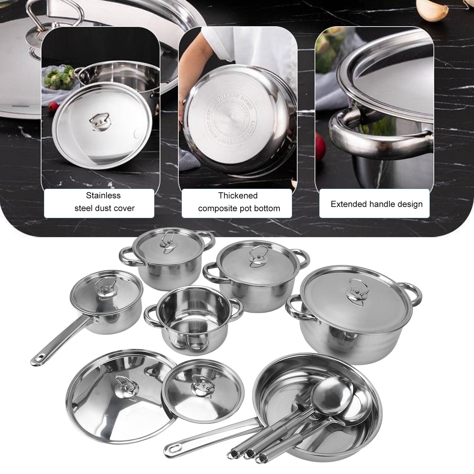 15 Piece Stainless Steel Cookware Set, Pots and Pans Set with Lids Non Toxic, Kitchen Induction Cookware with Utensil Sets For Oven & Dishwasher ,Heavy Premium Kitchen Cooking