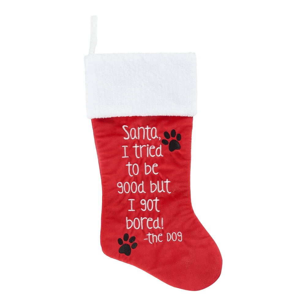 Holiday Time Embroidered Paw Print Christmas Stocking for Dogs, 20