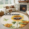 thumbnail image 2 of Round Rug 5ft Area Rug,Sunflower with Sunglasses Area Rugs for Living Room Bedroom,Butterfly Retro Linen Floor Mat Non-Slip Non-Shedding Carpet Indoor Accent Rugs, 2 of 9