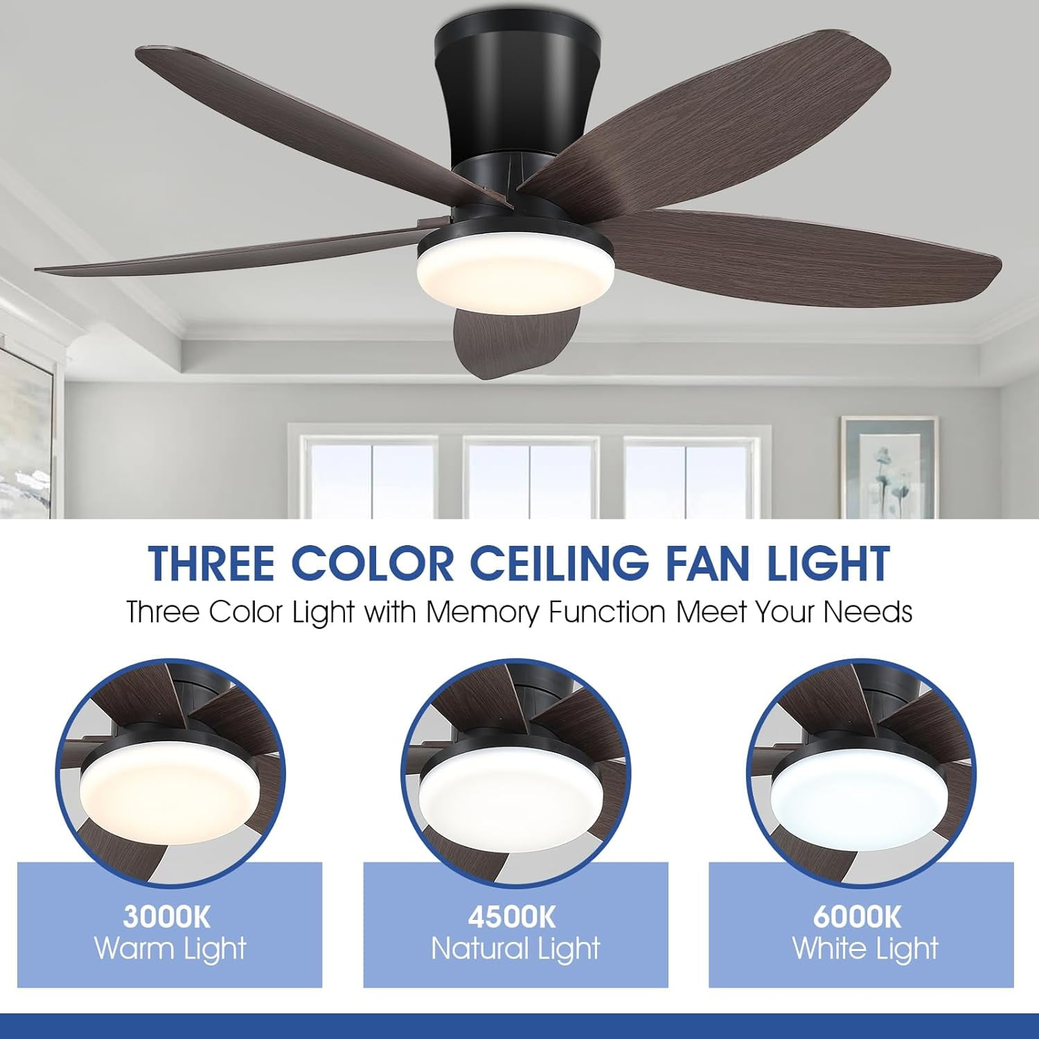 Phorus 36" Low Profile Ceiling Fan with LED Light, Remote/APP Control, Quiet Reversible DC Motor, Dimmable Modern Ceiling Fan for Bedroom, Brown