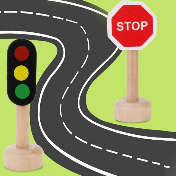 Nestingho 8Pcs Kids Traffic Play Signs in Multi-colored Wood for Child Development