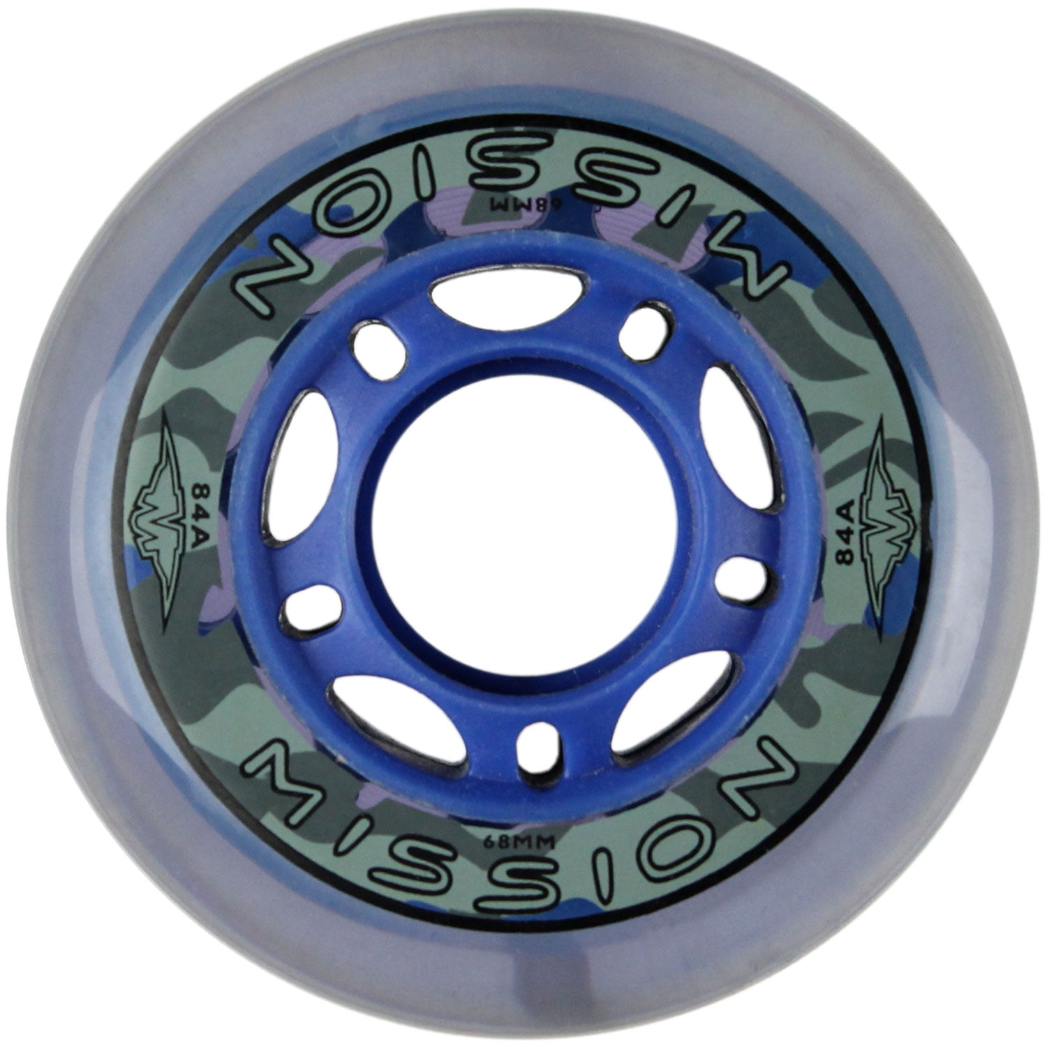 Mission Inline Skate Hockey Wheel 68MM 84A BLUE CLEAR/GREY