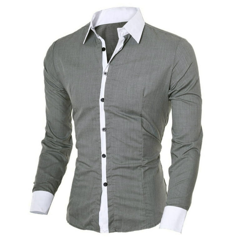 Yubnlvae Mens Shirts Blouse Slim Casual Shirt Men s Personality Fashion Long Sleeved Top Men Shirts Grey