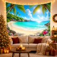 thumbnail image 3 of Crescent Beach with Hibiscus Beneath Palms, Serene Digital Art for Beach Lovers, Island Home Decor, Housewarming Gift, Tapestry Wall Hanging for Bedroom and Living Room, 3 of 7