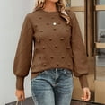 thumbnail image 2 of Htigea Womens Crew Neck Lantern Sleeve Sweater Cute Knit Pullover Solid Casual Comfy Everyday Jumper Tops Coffee XL, 2 of 7