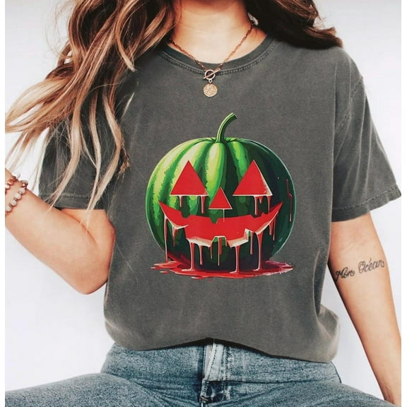 Halloween Summer T-Shirt Spooky Summer Vibes Funny Watermelon Jack-o'-Lantern Halloween Shirt Scary Movies Lover Gift