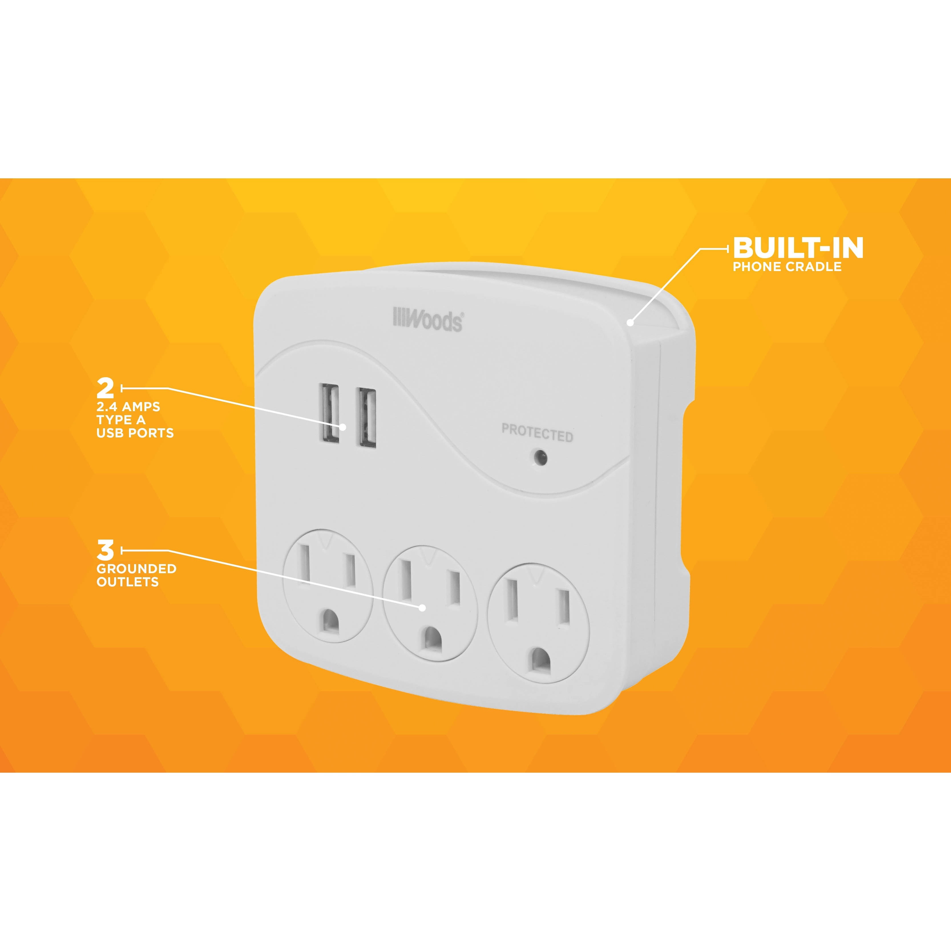 Woods 41029 3 Outlet USB Surge Protector