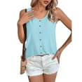 thumbnail image 4 of Summer Savings LADIGASU Women's Solid Color Hollow Button Round Neck Fashionable Casual Tank Top, 4 of 7