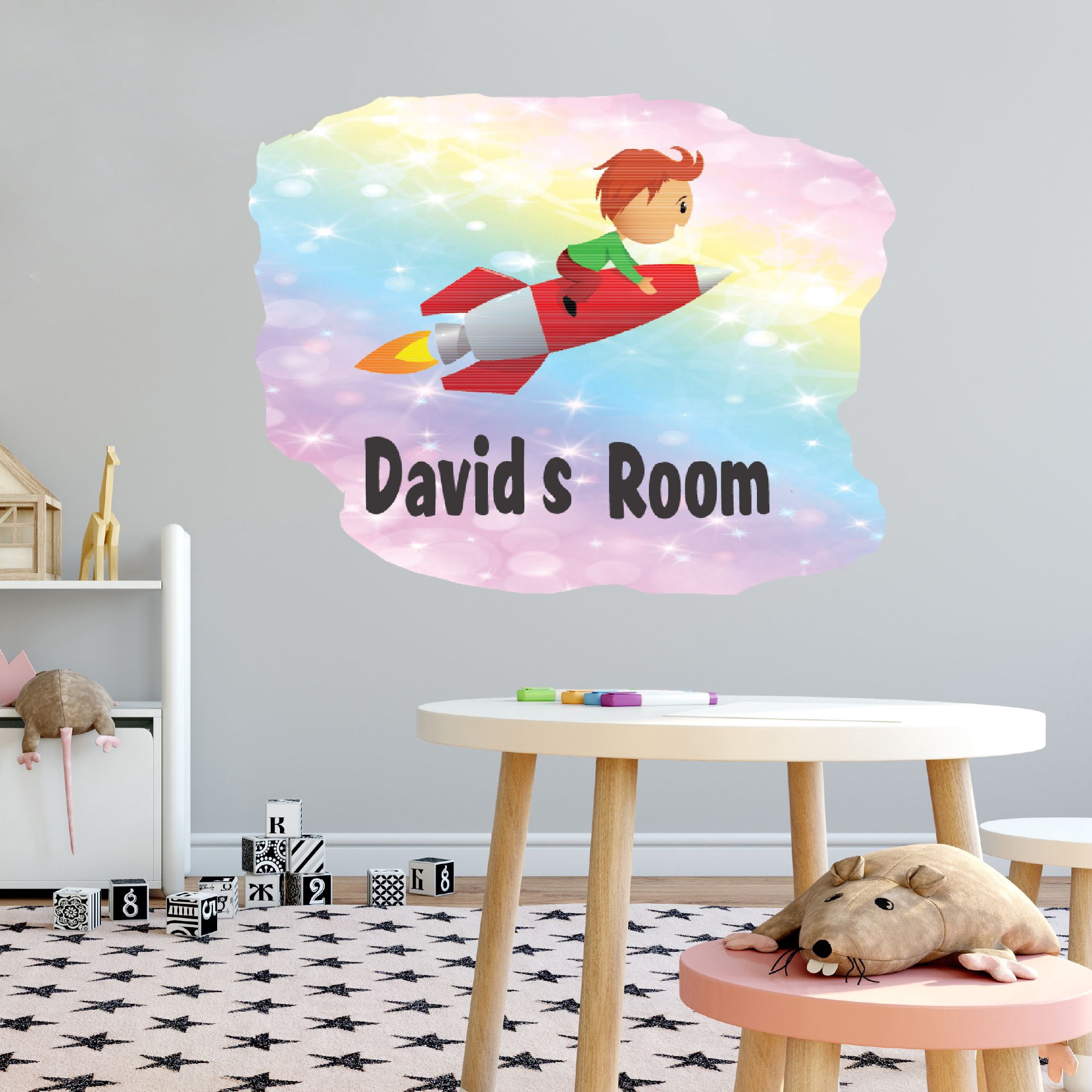 Home Watercolor Custom Name Wall Decals for Kids Room - Fly With Rocket ...