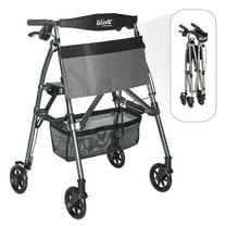 Stander Wonder Rollator Plus, Lightweight Folding Walker for Seniors with EZ Fold-N-Go Technology, Four Wheel Rolling Walker with Seat, Locking Brakes, Black