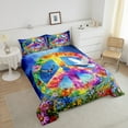 thumbnail image 4 of Peace Sign Comforter Set,Colorful Daisy Flower Leaves Bedding Set 2Pcs Adult Room Decor,White Pigeon Quilt Set Groovy Vivid Duvet Insert,1 Pillowcase, 4 of 7