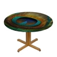 thumbnail image 3 of PIKWEEK Green Vintage Look Peacock Feather Gold Waterproof Round Tablecloth White, 3 of 8
