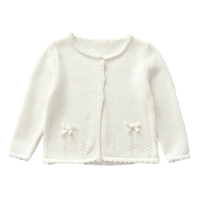 Suéter de punto de algodón para niña, suéter de bebé, cárdigan con lazo, blanco, 80 cm, nuevo de invierno