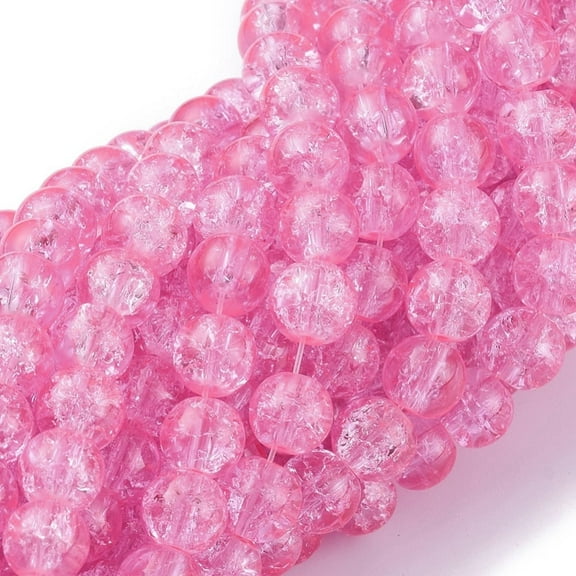 8MM Hot Pink Round Crackle Glass Beads Strands for Jewelry Making 8mm Hole: 1.3~1.6mm 31.4 inch
