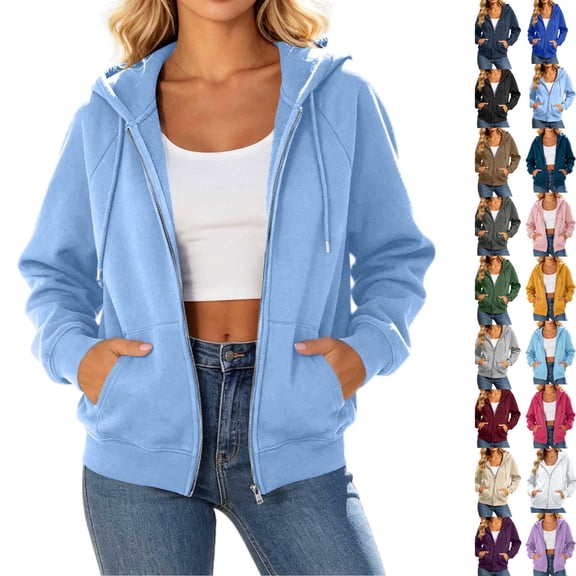 Ghalytn Women's Oversized Full Zip Drawstring Hooded Fleece Jacket, Rib Cuff Relaxed Waist Hem Pullover with Pocket