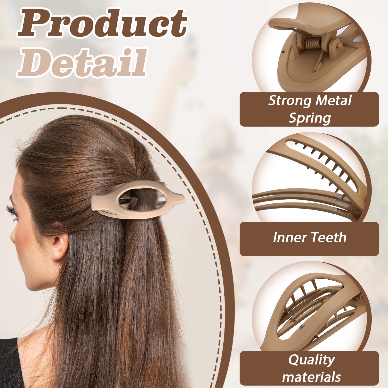 10 Pack French Concord Claw Clips for Women Girls, 2 Styles Flat Hair Clips, Matte Claw Clips for Thick Hair, Strong Hold Duck Billed Clips, Neutral Color Flat Claw Clips for Thick Hair