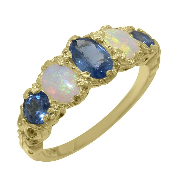LBG British Made 14k Yellow Gold Natural Sapphire Womens Band Ring - 33 size options - Size 10