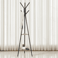 thumbnail image 3 of LEDREM Freestanding Coat Rack with 6 Hooks and 2 Triangular Storage Shelves, Industrial Hall Tree for Clothes, Hats, Bags, Greige and Black, 3 of 6