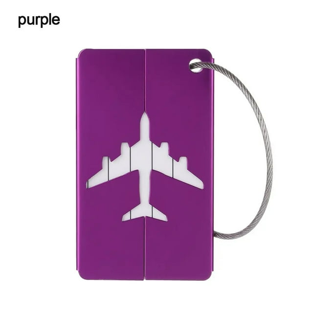 Reusable Metal Travel Luggage Tags Aluminium Suitcase Labels with Ropes Bag Tag Stainless Steel Loop Name ID Card for Suitcase purple