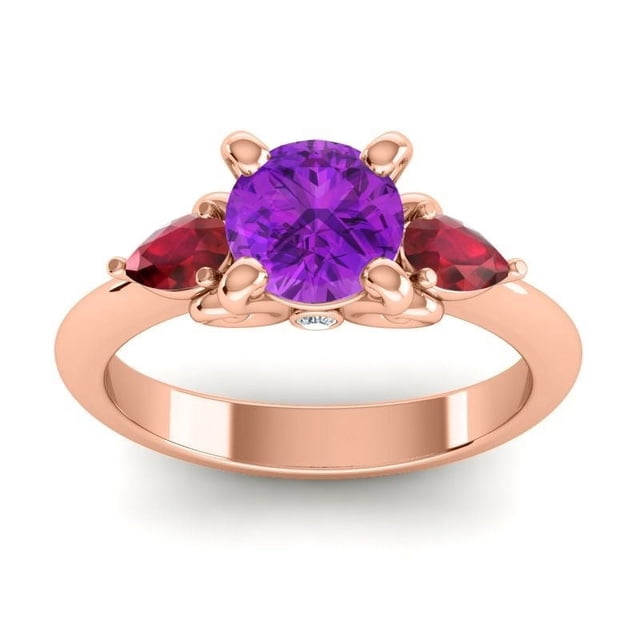 Bague de Mariage pour Femme en Or Rose Massif 14K avec Améthyste Ronde Scintillante de 2,50 Carats et Rubis Rouge, Taille 3,5 par Diamond-Capitals