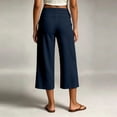 thumbnail image 4 of Capris for Women Mid Waisted Wide Leg Cropped Pants Casual Loose Side Tie Summer Vacation Trousers with Pockets Dark Blue XL, 4 of 7