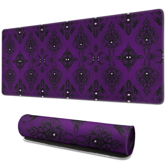 Long Mouse Pads for Desk,Purple Black Ornament Eye Pattern Desk Mats on Top Of Desks, Desk Mouse Pad Extra Large with 3mm Non-Slip Base and Stitched Edge for Gaming,Office,Work,Home 31.5"x11.8"