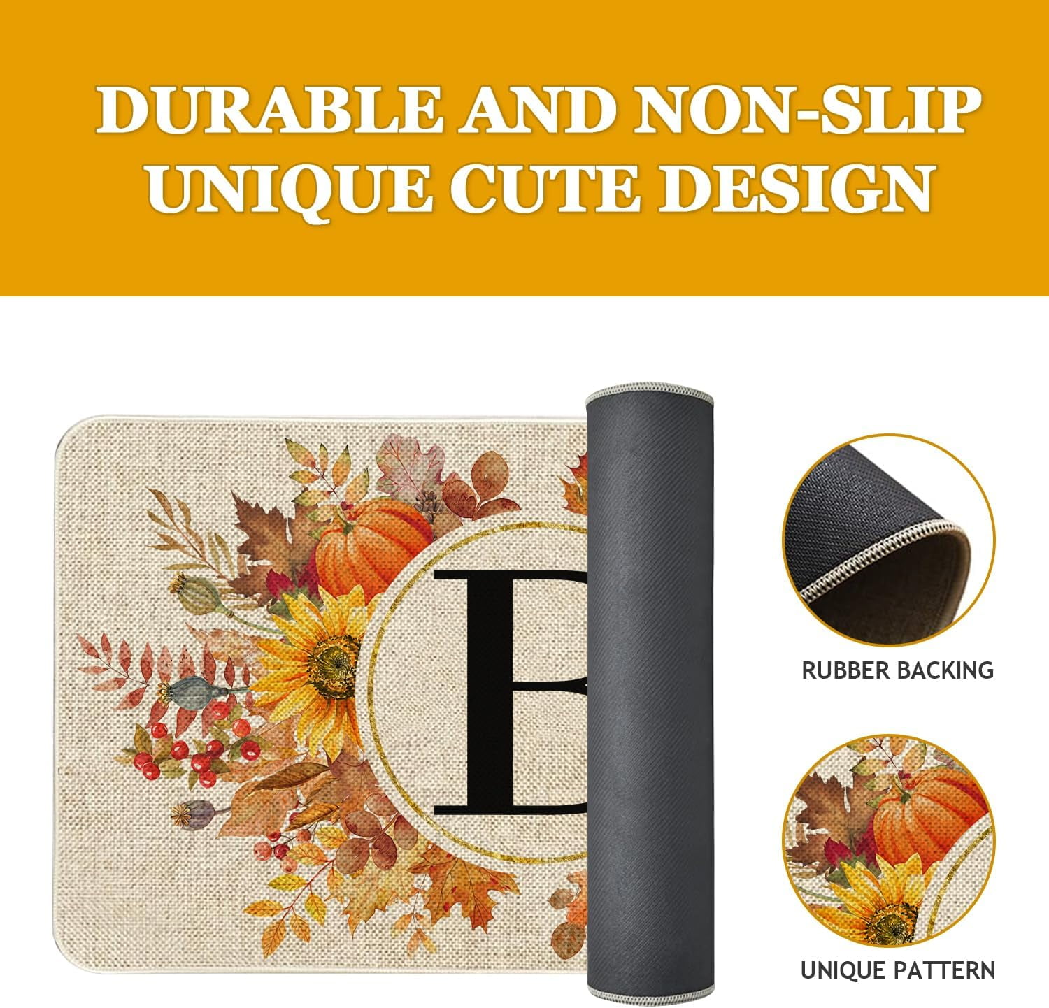 Fall Monogram Letter B Door Mat 30 X 17 Inch Family Last Name Initial Welcome Doormat Indoor Outdoor Entrance Floor Rug Non Slip Fall Autumn Thanksgiving Decor Rubber Mats