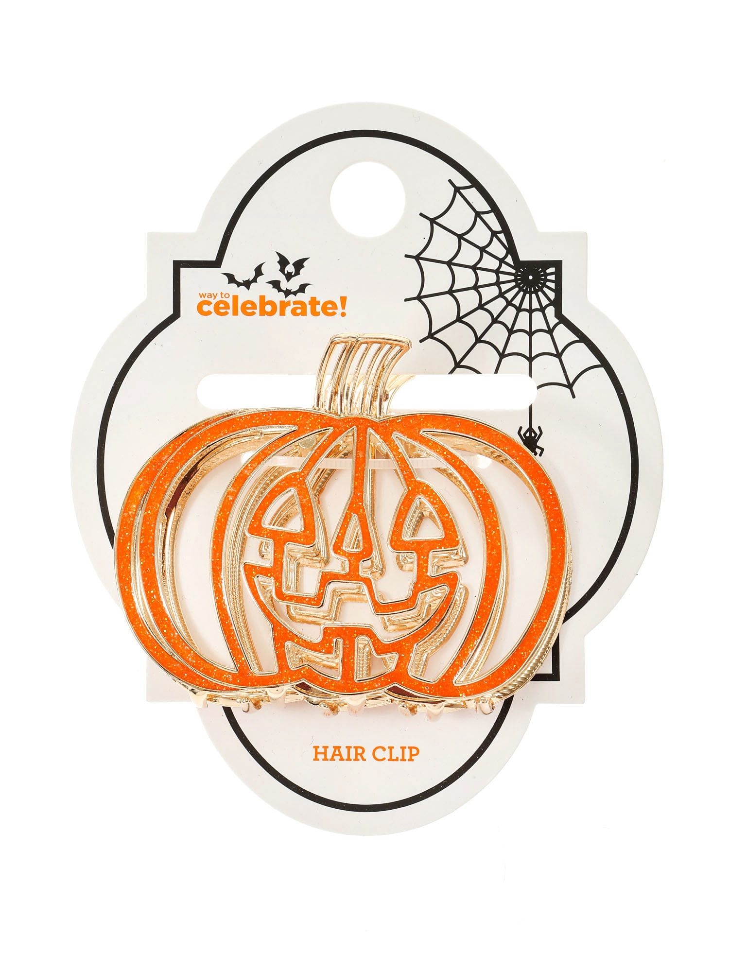 Way to Celebrate Halloween Women's Gold Metal Jack-O-Lantern Claw Clip, Multicolor, 1 Piece