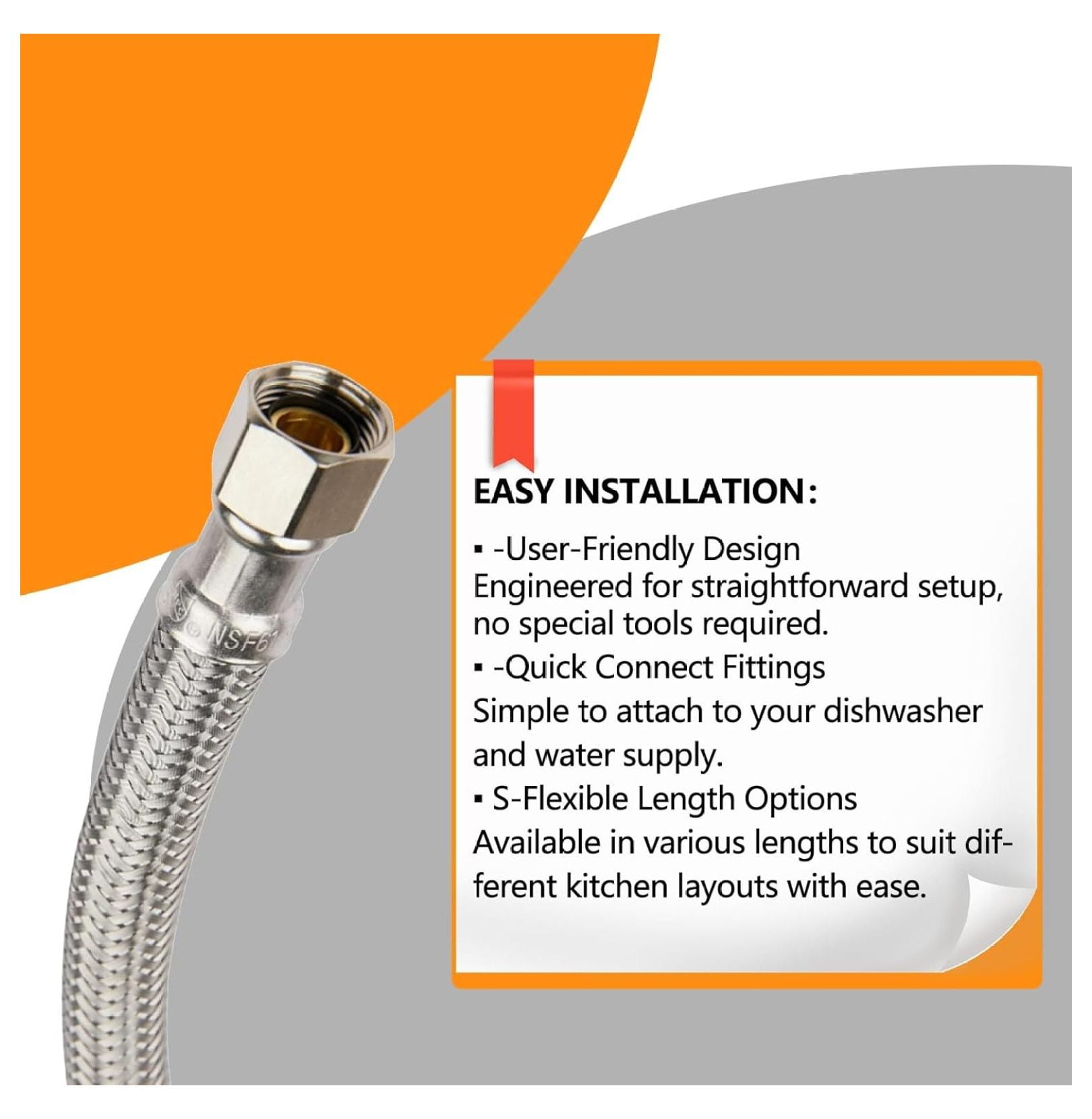 5-Pack 10 Feet Stainless Steel Dishwasher Hose with 90 Degree FGH Elbow, 3/8" Comp x 3/4・FHT Water Supply Line (10 Ft)(HOSE061-5)