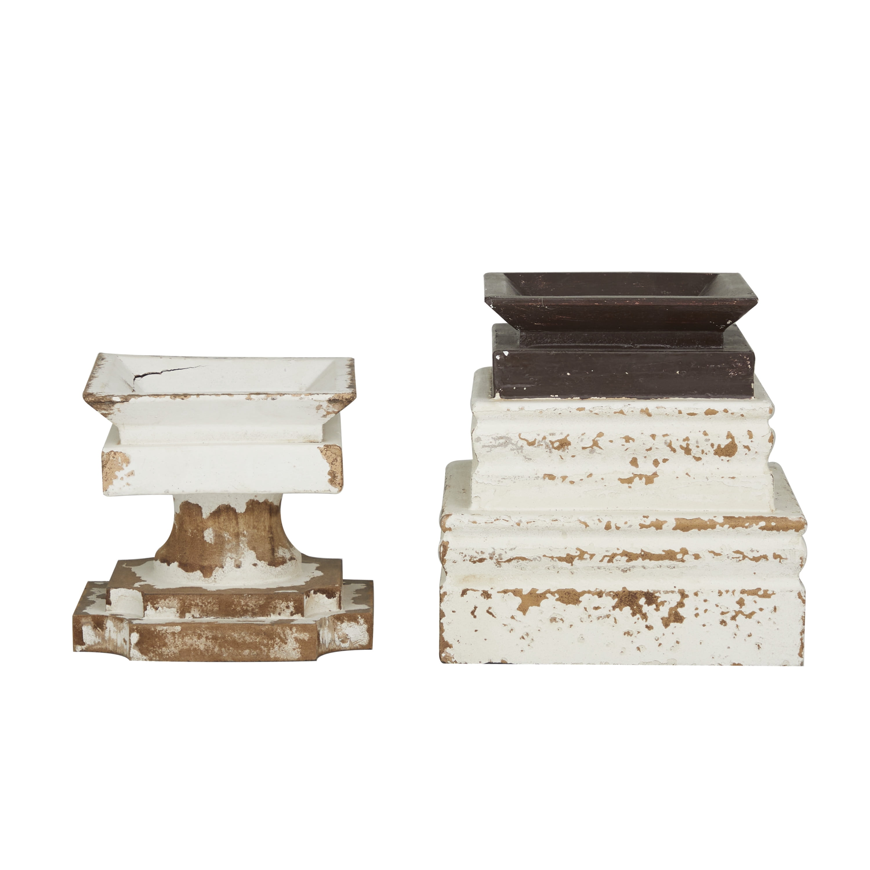DecMode 2 Candle White Wood Candle Holder, Set of 2
