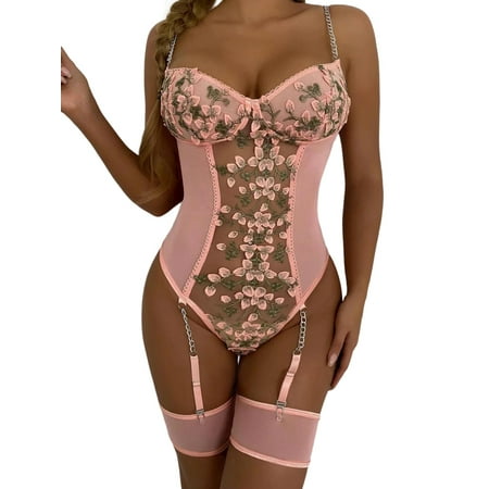 

LAPA Women s Sexy Babydoll Embroidery Flower Lingerie Bodysuit Teddy Sleepwear