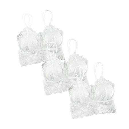

UoCefik Women s Comfort Lace 3 Pack Bralette Stretch Floral Padded Bra Sexy V-Neck Bra for Women
