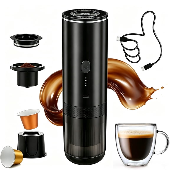 Portable Espresso Maker, 20Bar Electric Coffee Machine for Travel Self-Heating USB-C & 7800mAh Battery, Works with Ground Coffee & NS Capsules, Compact for Camping RV Office Home