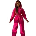 thumbnail image 3 of Women Fleece Jumpsuits Outfits Hooded Sweatshirt Set High Waist Ladies Jumpsuit Rose Red L, 3 of 7