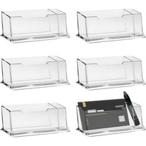 6 Pack Acrylic Business Card Holder Desk, Clear Horizontal Business Card Holders with Pen Slot, Desktop Name Cards Organizer Stand for Men Women Office Reception Exhibition