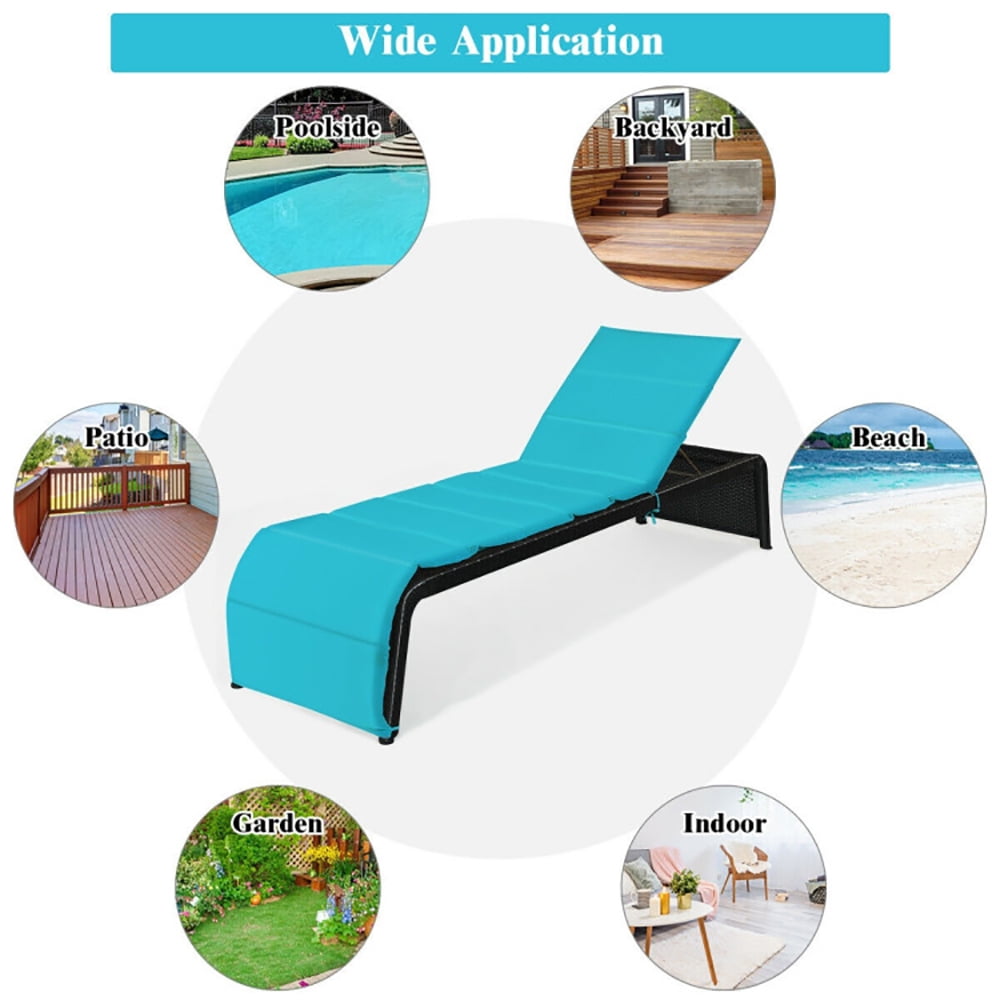 Aimee Lii Patio Rattan Lounge Chair Back Adjustable Chaise Recliner with Cushioned, Patio Loungers, Turquoise Aimee Lii Patio Rattan Lounge Chair Back Adjustable Chaise Recliner with Cushioned, Patio Loungers, Turquoise