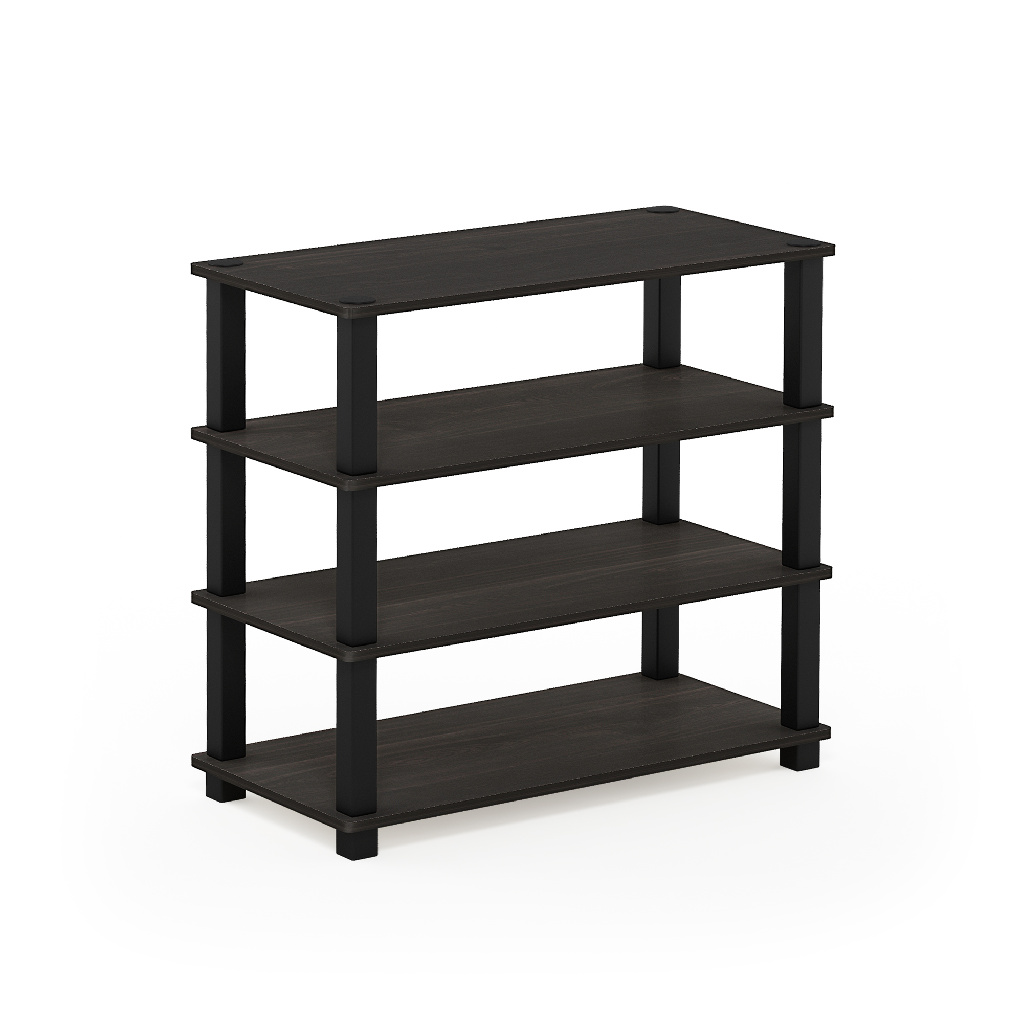 Furinno 4-Tier Turn-S-Tube No-tools Durable Shoe Rack, Plastic and Wood, Red and Black