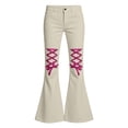 thumbnail image 3 of Xijirk Girls Solid Bell Bottom Pants Sanding Twill Pink Leopard Print Lace Up Casual Kids Bottoms Beige,5-6 Years, 3 of 4
