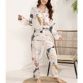 thumbnail image 4 of SWSMCLT Women's Long Sleeve Pajamas Set Silky Comfy Spring Fall Thin V Neck 2 Piece Lounge Set Soft Pjs Satin Holiday Star 6-8, 4 of 5