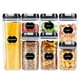 thumbnail image 1 of Juego de 7 recipientes para almacenar alimentos, de plástico transparente, para cereales y harina, con tapas fáciles de cerrar, para organizar y almacenar alimentos en la despensa de la cocina., 1 of 5