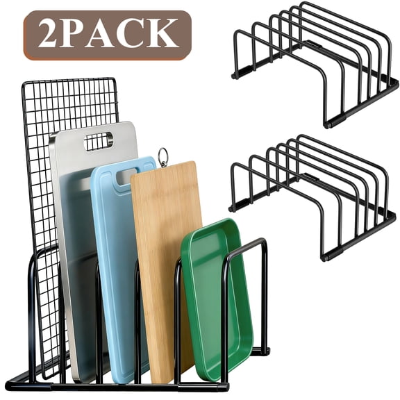 Aovky Cutting Board Organizer 2 Pack, 5-Slot Metal Cookie Sheet Organizer for Cutting Board, Bakeware, Trays Storage, Cutting Board Holder Stand with Anti-Slip Feet for Countertop Cabinet Storage