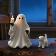 thumbnail image 2 of Beautynvta Ghost Walking Dog Statue Decor, Walking Dog Ghost Candle Holder, Cute Spooky Ghost and Dog Candlestick Figurine, for Holiday Party and Tabletop Display, 2 of 9