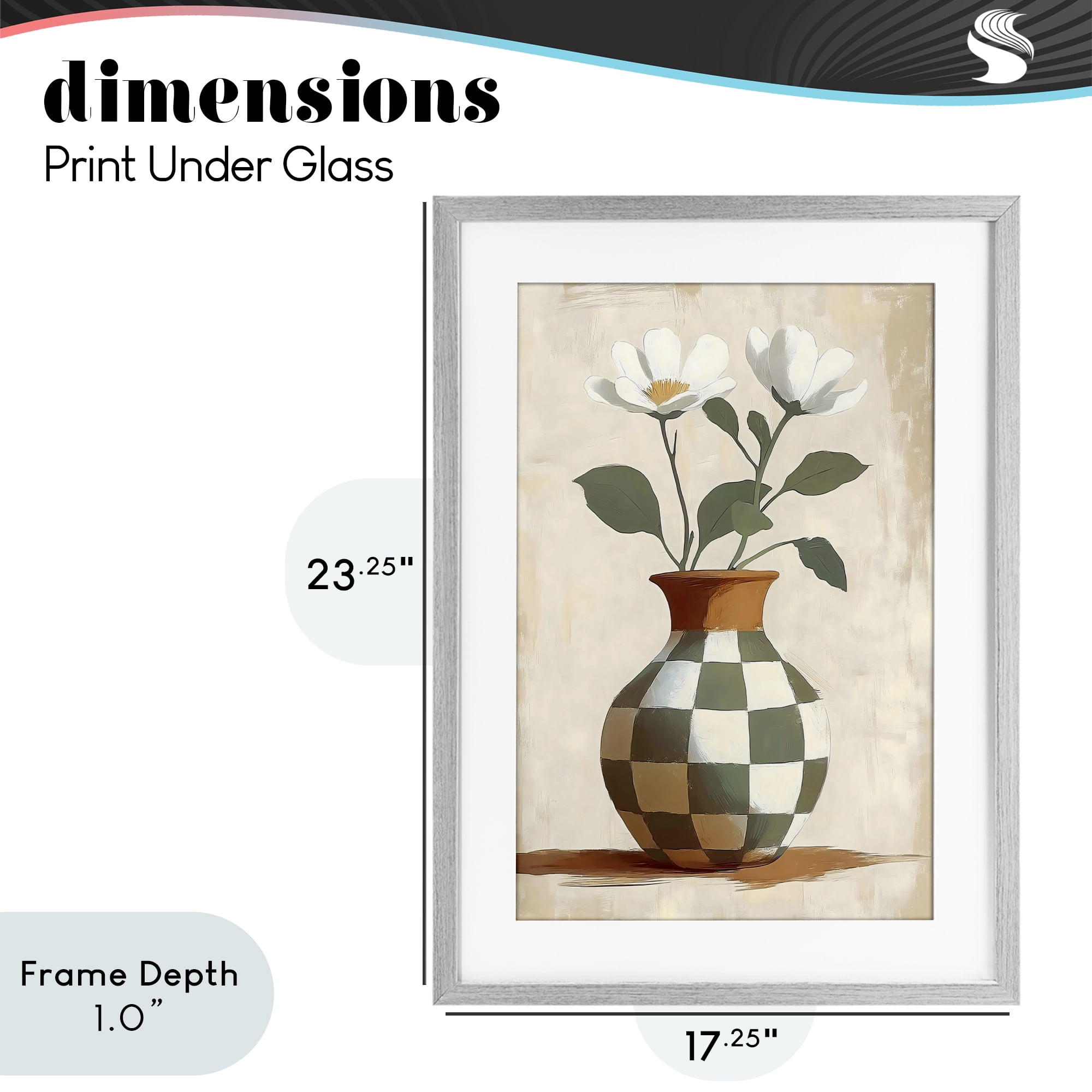Stupell Industries Checkboard Green Flower Vase Gray Framed Print Under Glass, design by Creative Studio