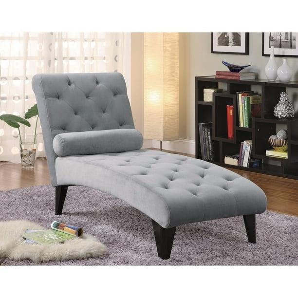Tufted Chaise With Small Bolster Pillow Grey Tufted Chaise With Small Bolster Pillow