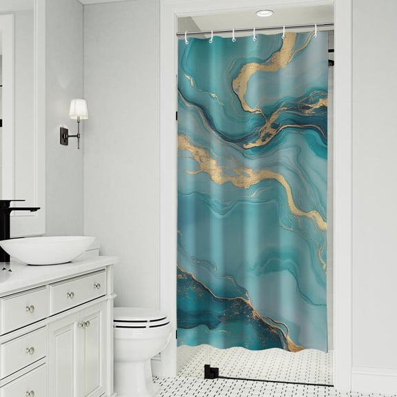Blue Gold Marble Pattern Shower Curtain 36"x72" ,Bathroom Decorative Shower Curtains Set with 12 Hooks,Modern Waterproof Washable Shower Curtain