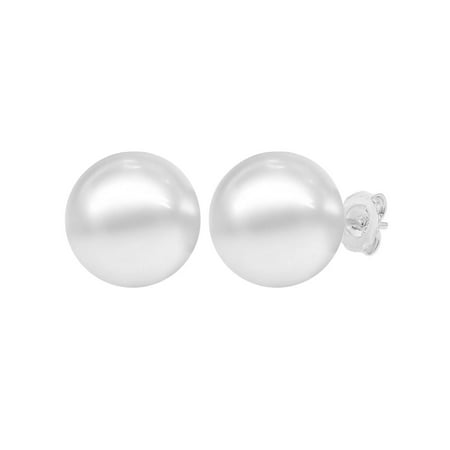Silver Plated Classic Simple Large Ball Stud Earrings Womens 10mm