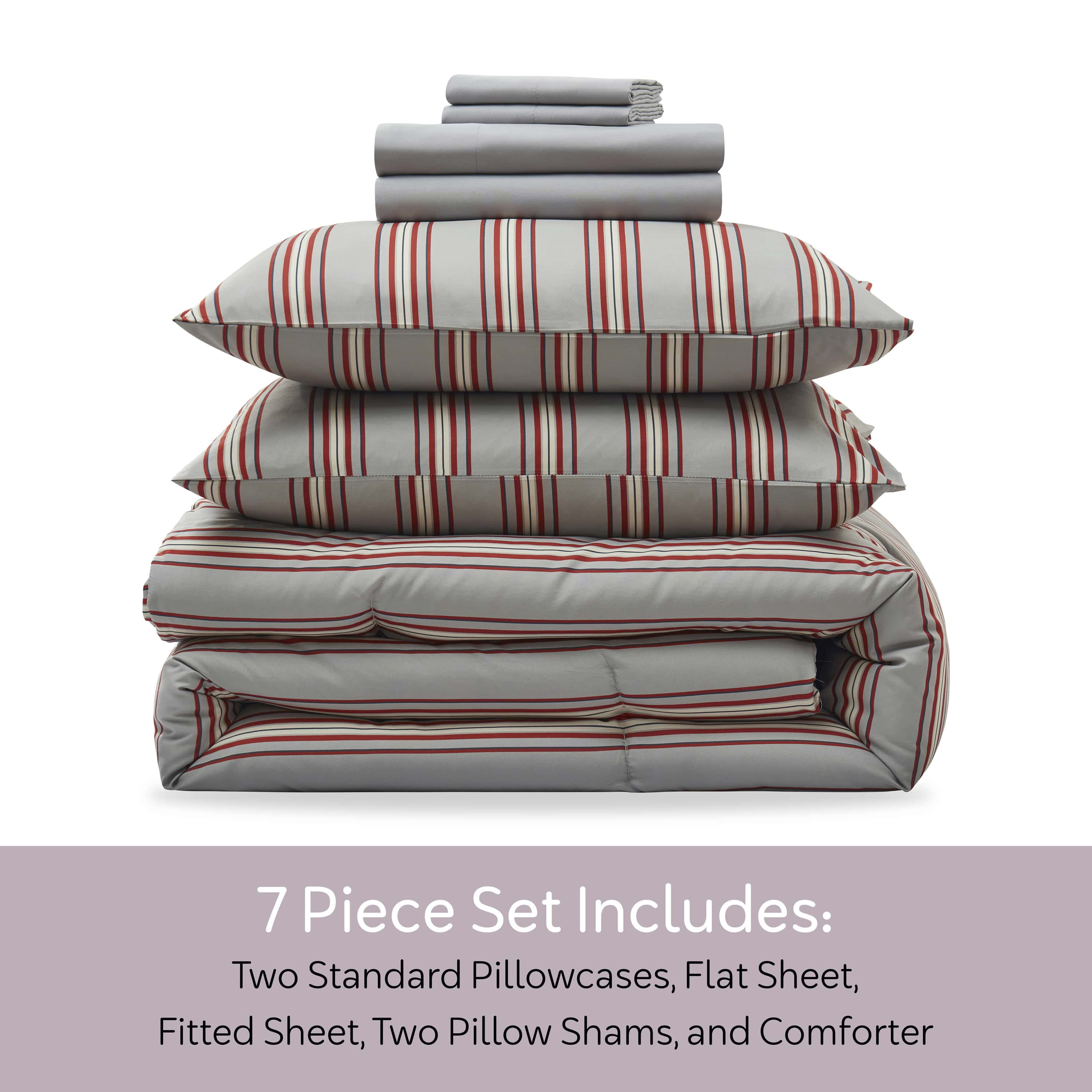 Virtu King Comforter Set, Striped King Size Comforter Set, 7-Pc All Season Bedding Comforter Set, Gray