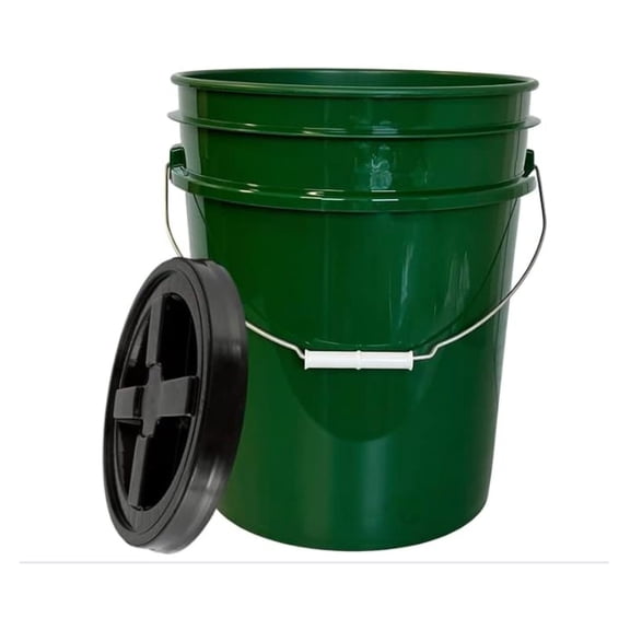 5 Gallon Food Grade BPA Free Container Dark Green Bucket with Screw On Black Lid