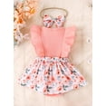 thumbnail image 3 of Infant Baby Girls Romper Dress, Fly Sleeve Crew Neck Floral Jumpsuit with Bowknot Headband Set, 3 of 9