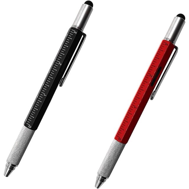 Screwdriver Pen Multitool Touch Screen Stylus Ballpoint Tech Tool Write Gadgets Ruler Level Metal Hexagon Pen for Men Office Outdoor Supplies 2 Pack